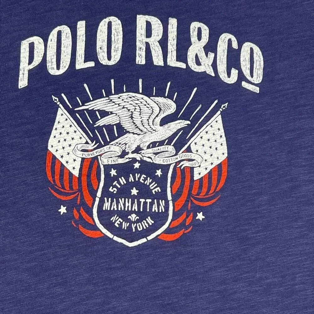 Polo Ralph Lauren Boys T-Shirt Medium‎ Blue RL&Co 5th Ave Manhattan NY Cotton